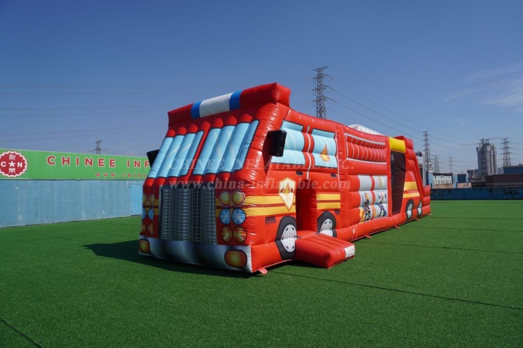 T7-3619 Firetruck Inflatable Obstacle Courses
