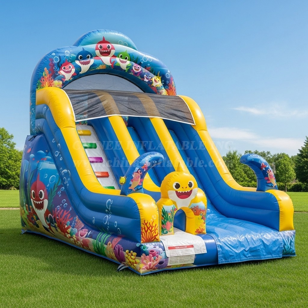 T8-8103 Baby Shark Theme Inflatable Dry Slide