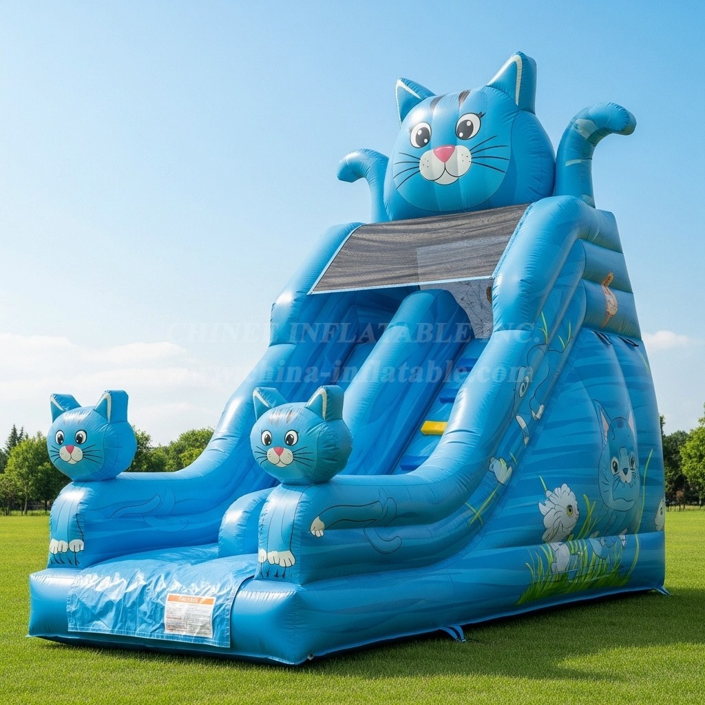 T8-8115 Blue Cat Theme Inflatable Dry Slide