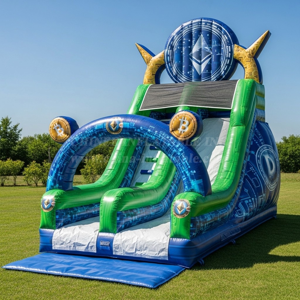 T8-8142 Cryptocurrency Theme Inflatable Dry Slide