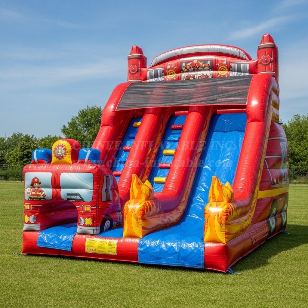 T8-8173 Firetruck Theme Inflatable Dry Slide