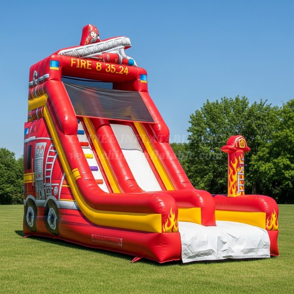 T8-8174 Firetruck Theme Inflatable Dry Slide