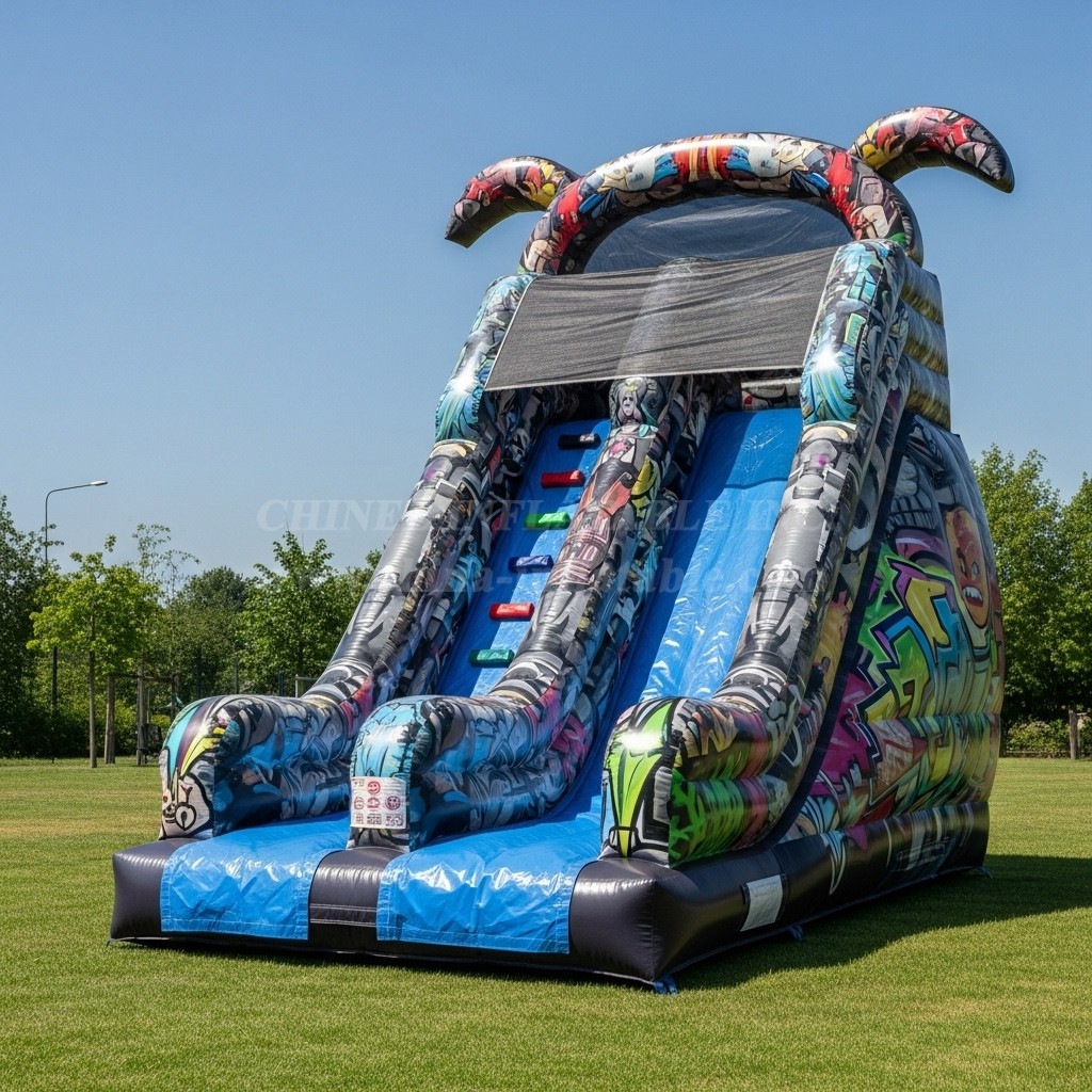 T8-8184 Graffiti Theme Inflatable Dry Slide