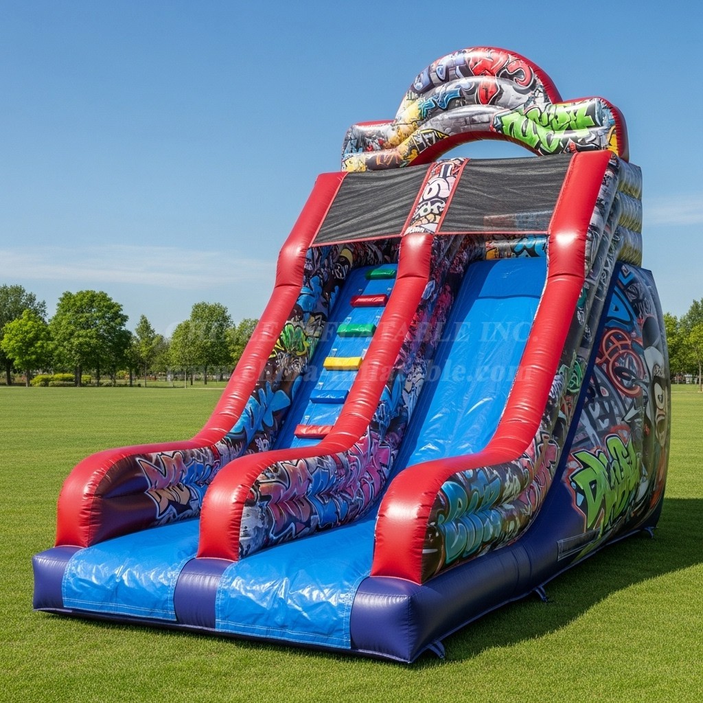 T8-8185 Graffiti Theme Inflatable Dry Slide