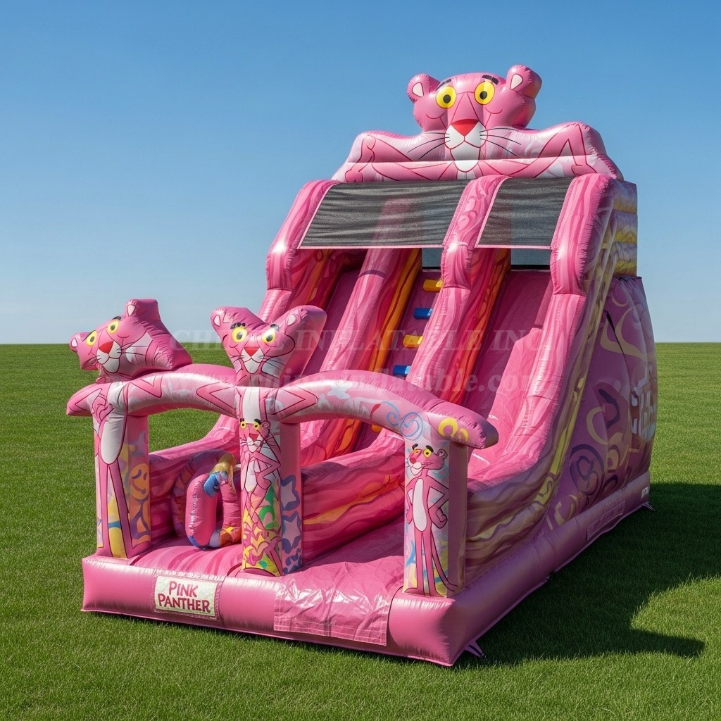 T8-8255 Pink Panther Theme Inflatable Dry Slide