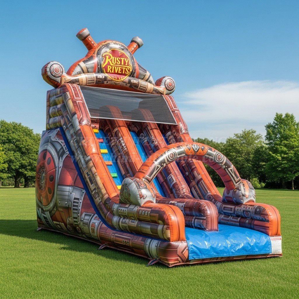 T8-8289 Rusty Rivets Theme Inflatable Dry Slide
