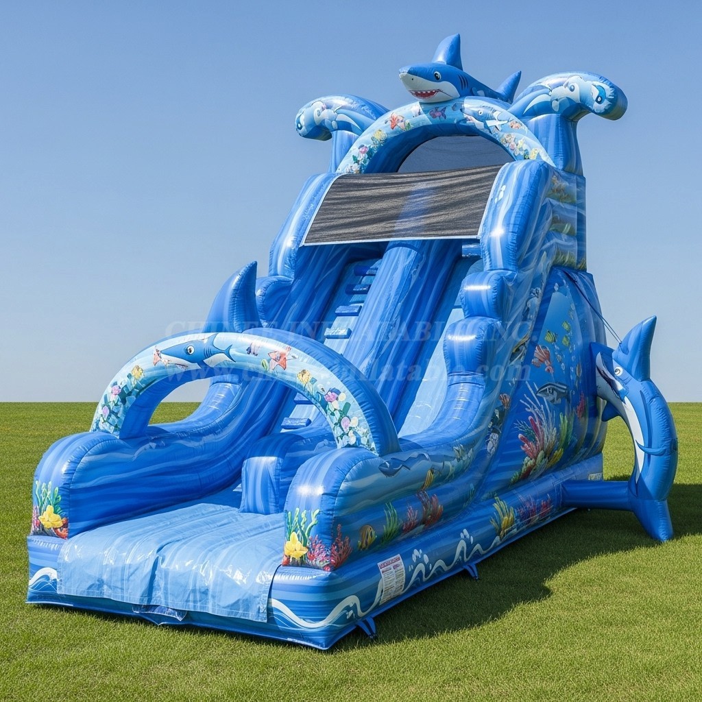 T8-8293 Shark Theme Inflatable Dry Slide