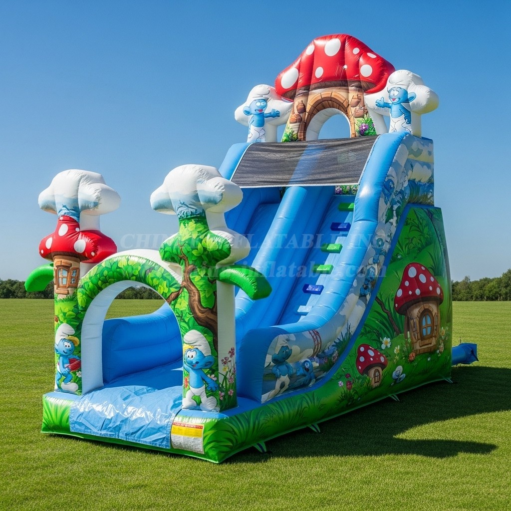T8-8347 The Smurfs Theme Inflatable Dry Slide