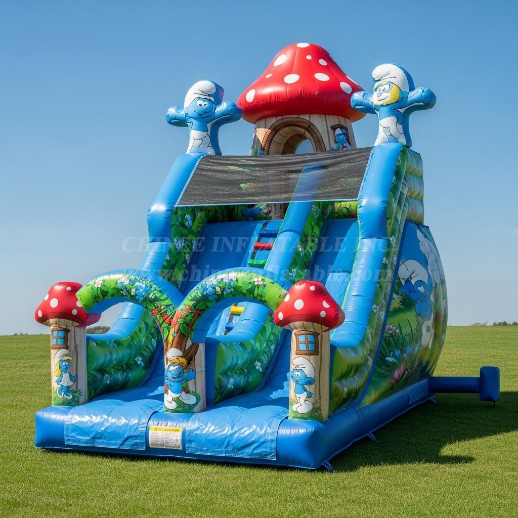 T8-8349 The Smurfs Theme Inflatable Dry Slide