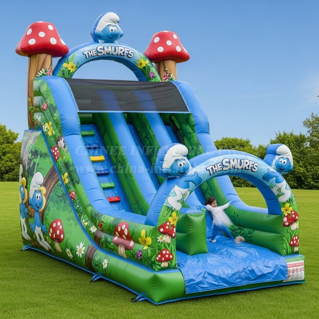 T8-8350 The Smurfs Theme Inflatable Dry Slide