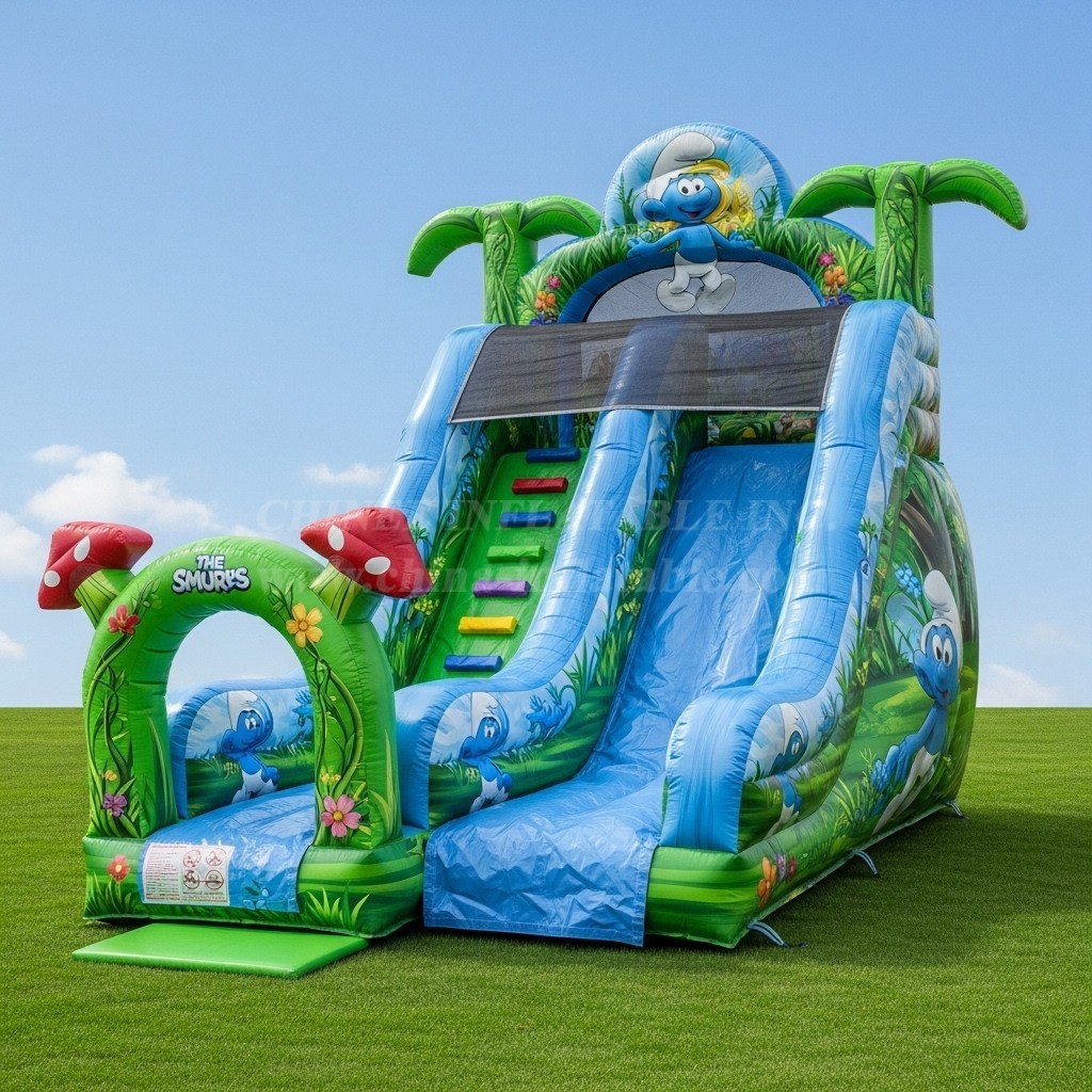 T8-8351 The Smurfs Theme Inflatable Dry Slide