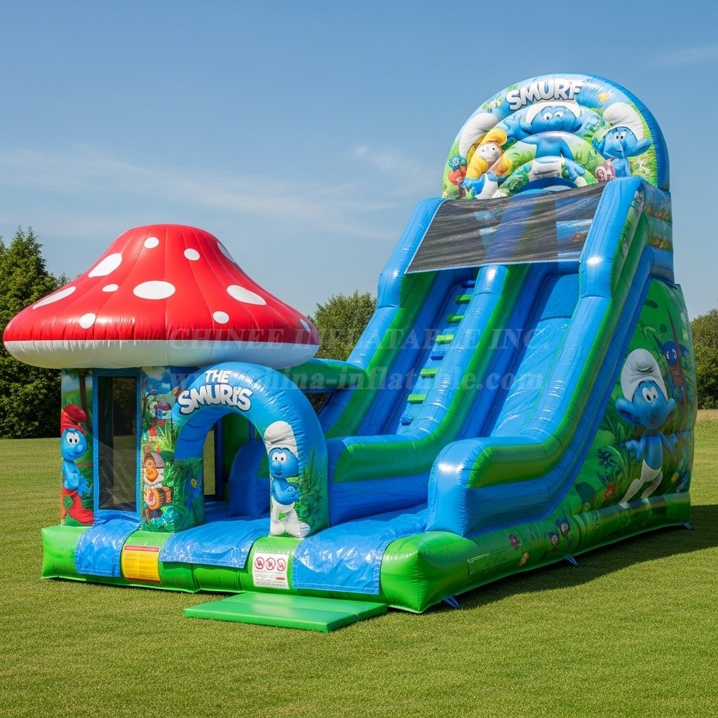 T8-8352 The Smurfs Theme Inflatable Dry Slide