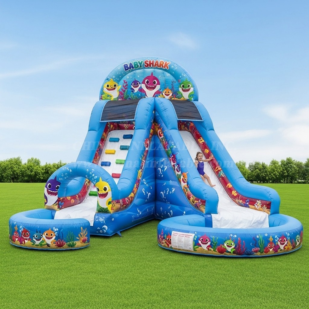 T8-8408 Baby Shark Theme Inflatable Water Slide