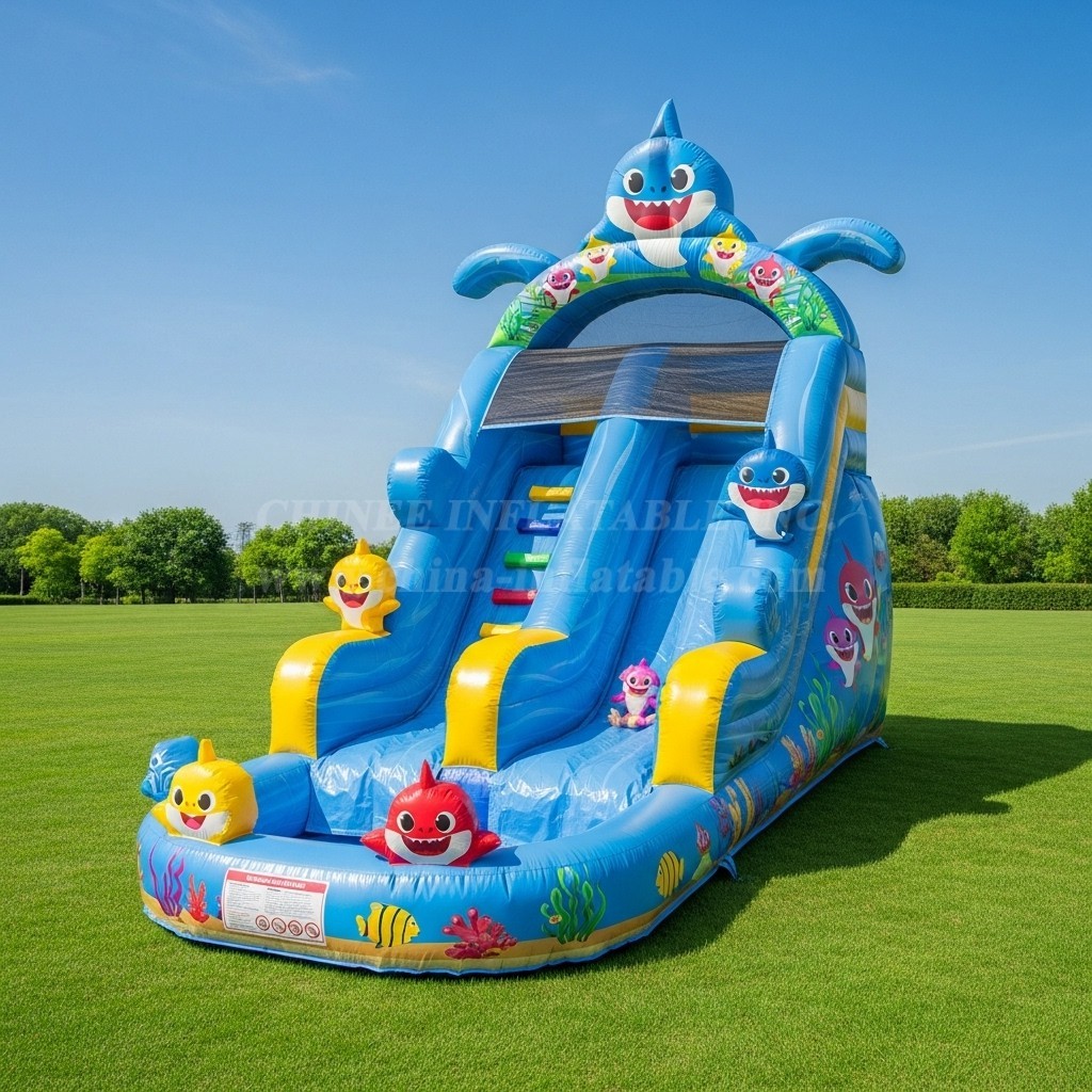 T8-8409 Baby Shark Theme Inflatable Water Slide