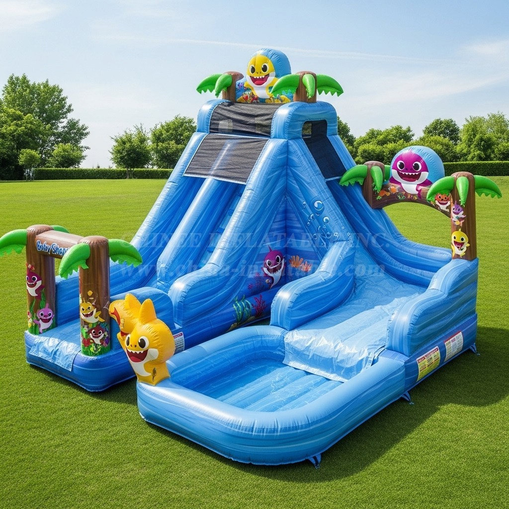 T8-8603 Baby Shark Theme Inflatable Water Slide