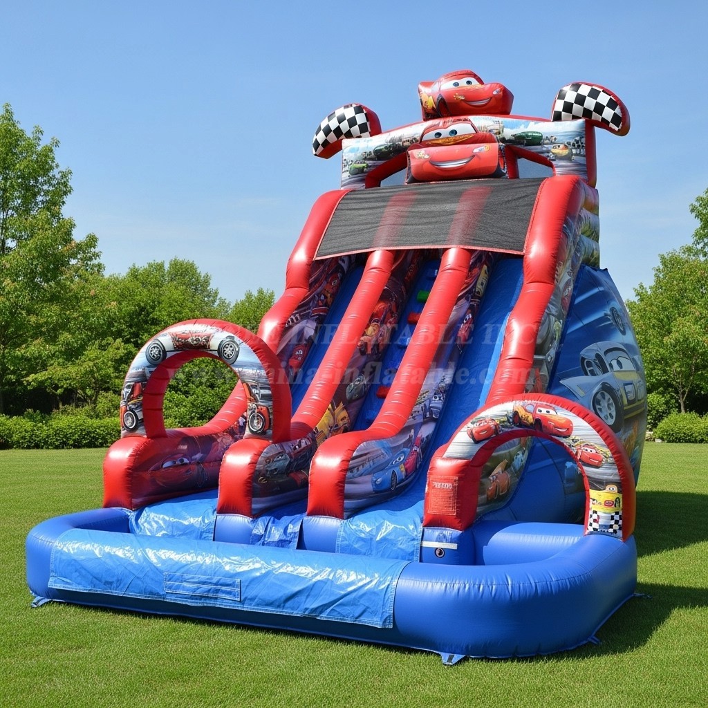 T8-8423 Cars Theme Inflatable Water Slide