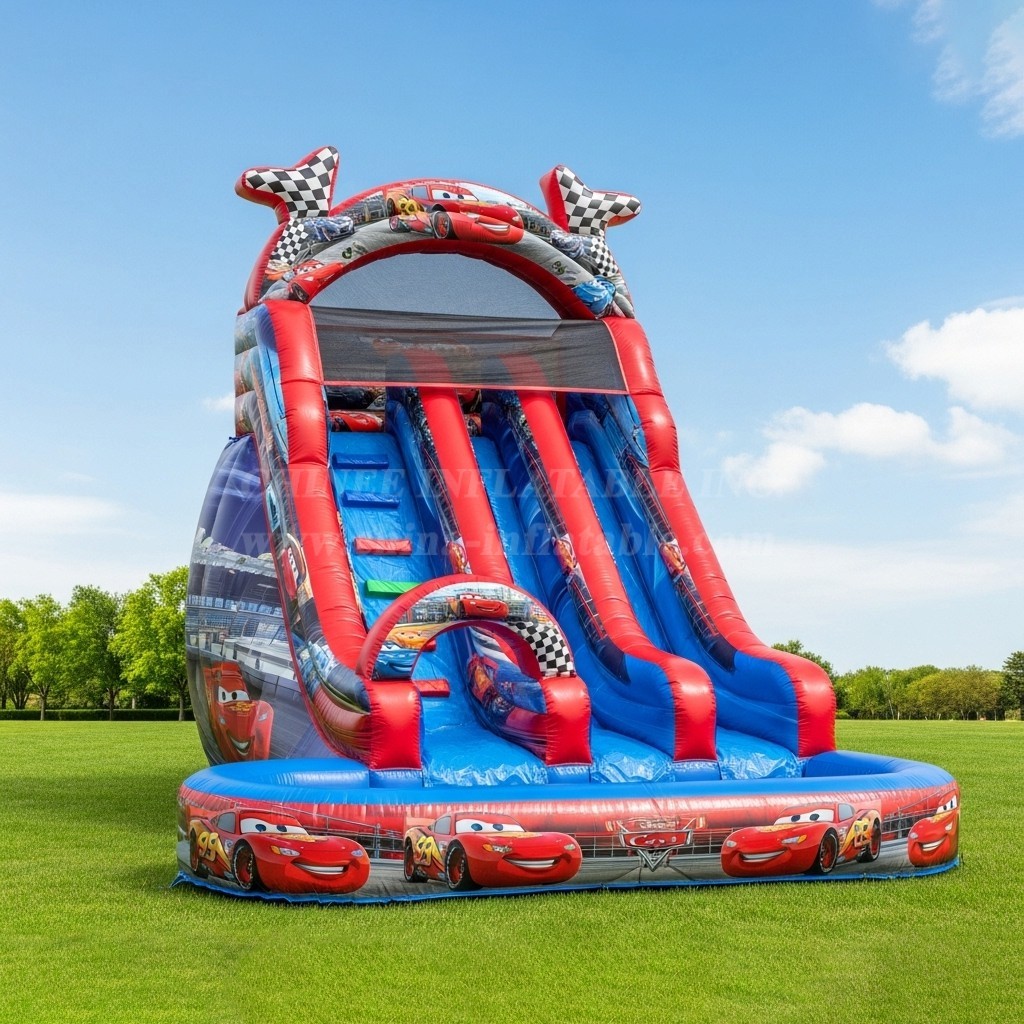 T8-8424 Cars Theme Inflatable Water Slide