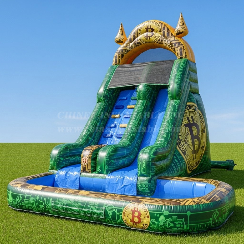 T8-8433 Cryptocurrency Theme Inflatable Water Slide