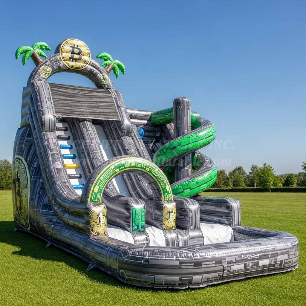 T8-8434 Cryptocurrency Theme Inflatable Water Slide