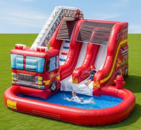 T8-8449 Firetruck Theme Inflatable Water Slide