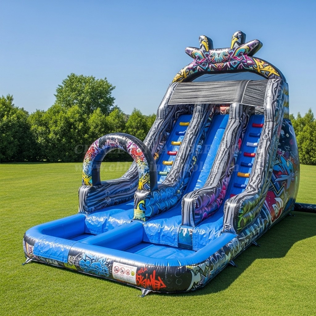 T8-8619 Graffiti Theme Inflatable Water Slide