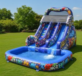 T8-8620 Graffiti Theme Inflatable Water Slide