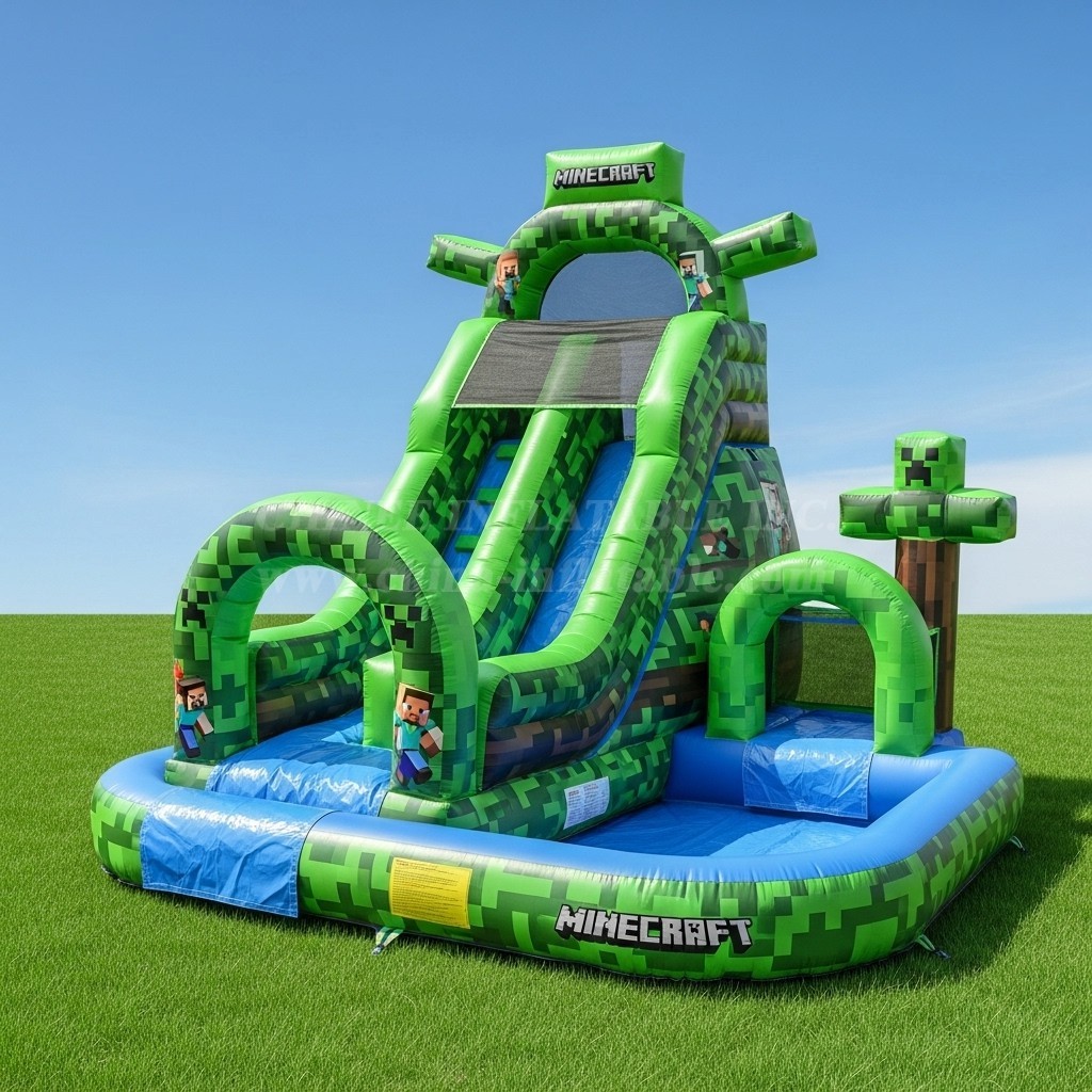 T8-8487 Minecraft Theme Inflatable Water Slide