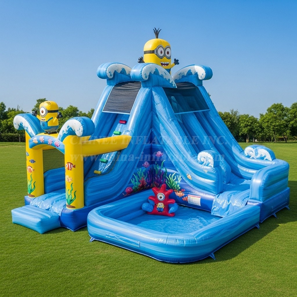 T8-8651 Minions Theme Inflatable Water Slide