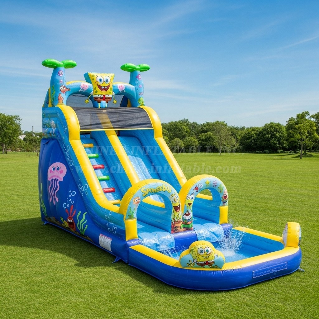 T8-8703 Spongebob Theme Inflatable Water Slide
