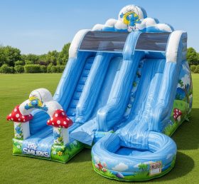 T8-8558 The Smurfs Theme Inflatable Water Slide