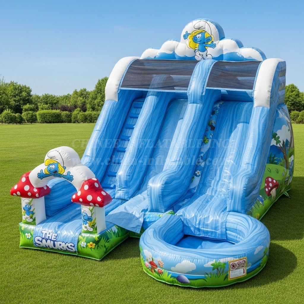 T8-8558 The Smurfs Theme Inflatable Water Slide