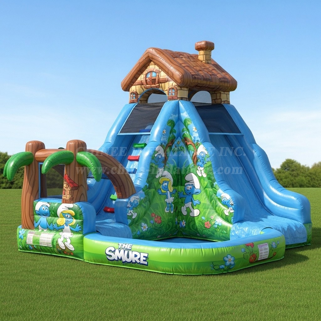 T8-8559 The Smurfs Theme Inflatable Water Slide