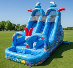 T8-8718 The Smurfs Theme Inflatable Water Slide