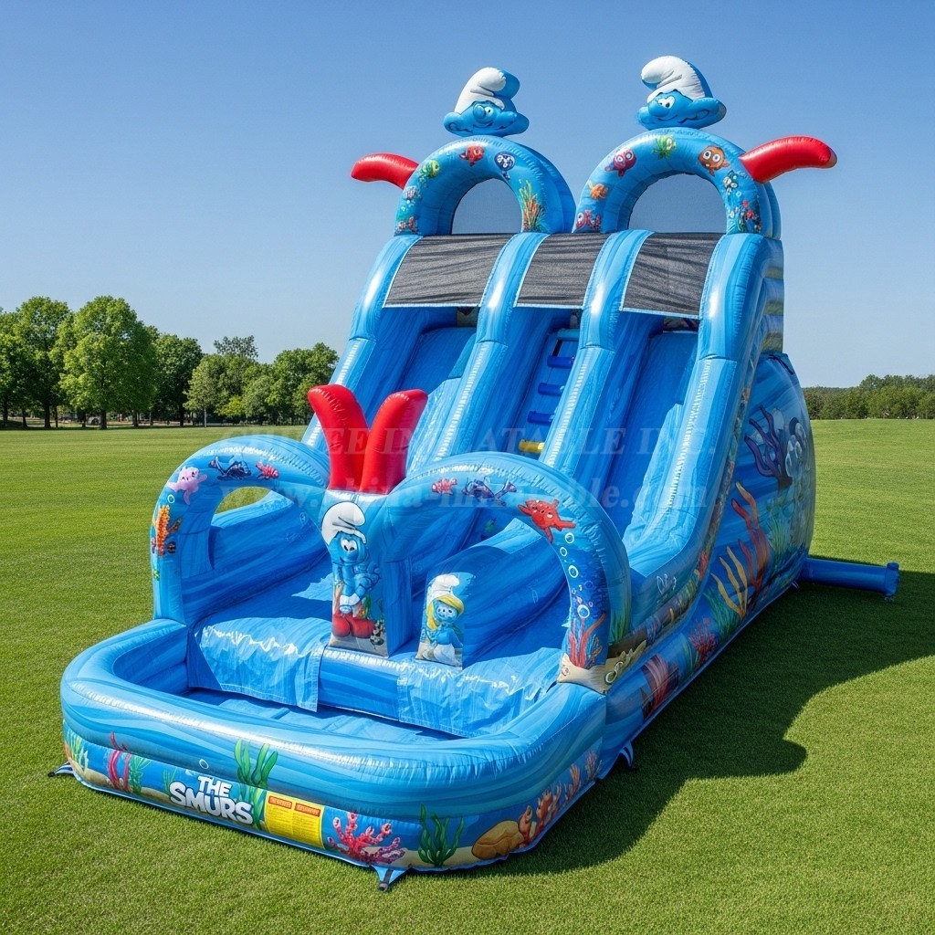 T8-8718 The Smurfs Theme Inflatable Water Slide