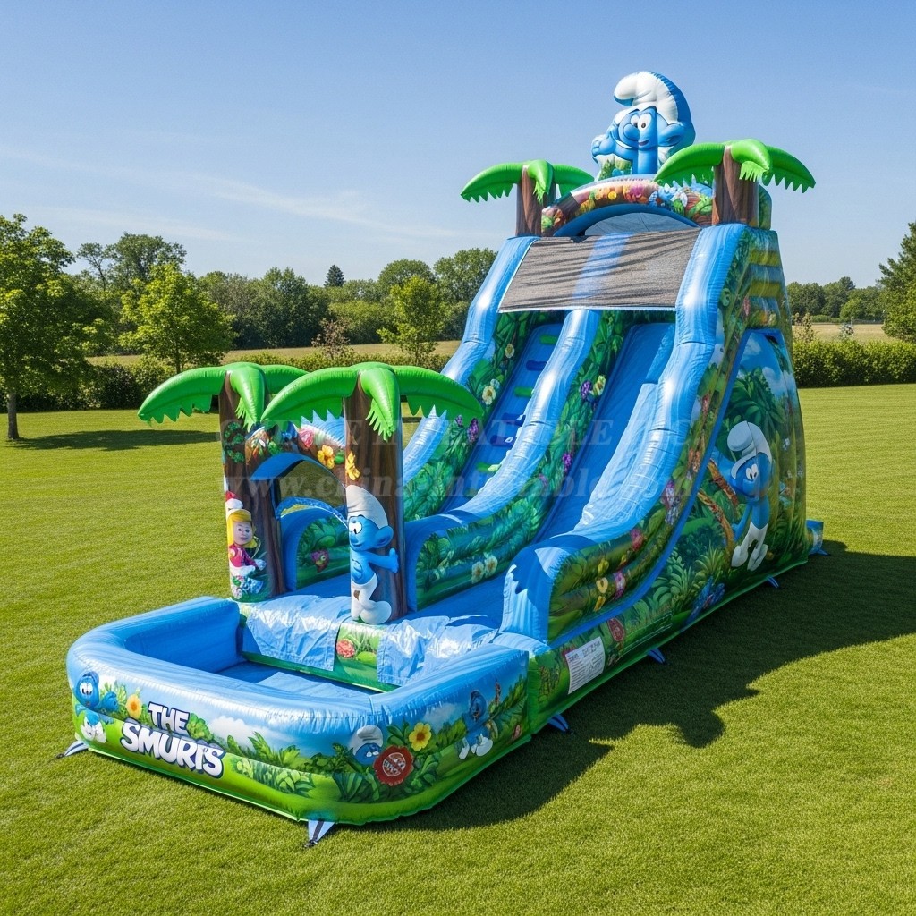 T8-8719 The Smurfs Theme Inflatable Water Slide