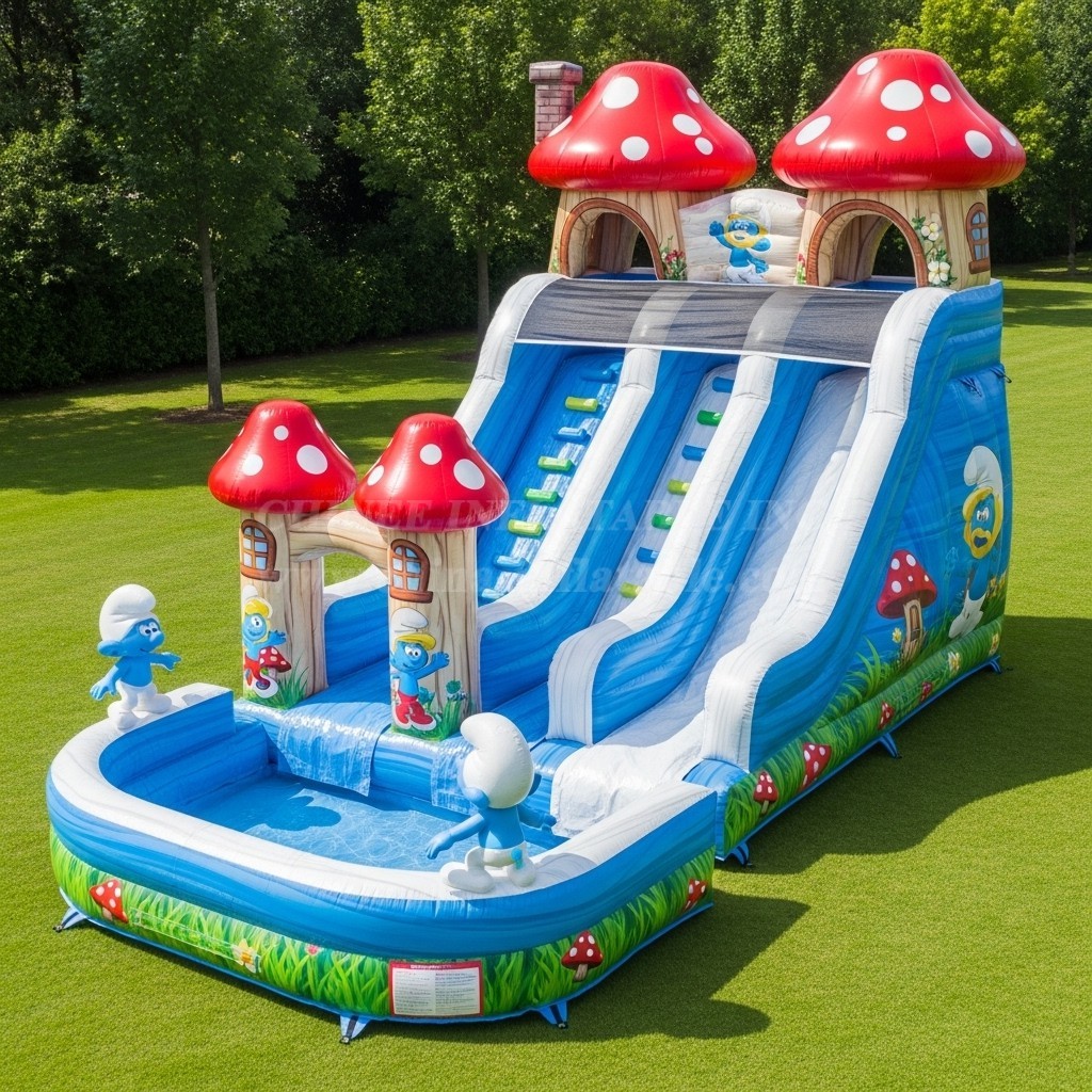 T8-8720 The Smurfs Theme Inflatable Water Slide