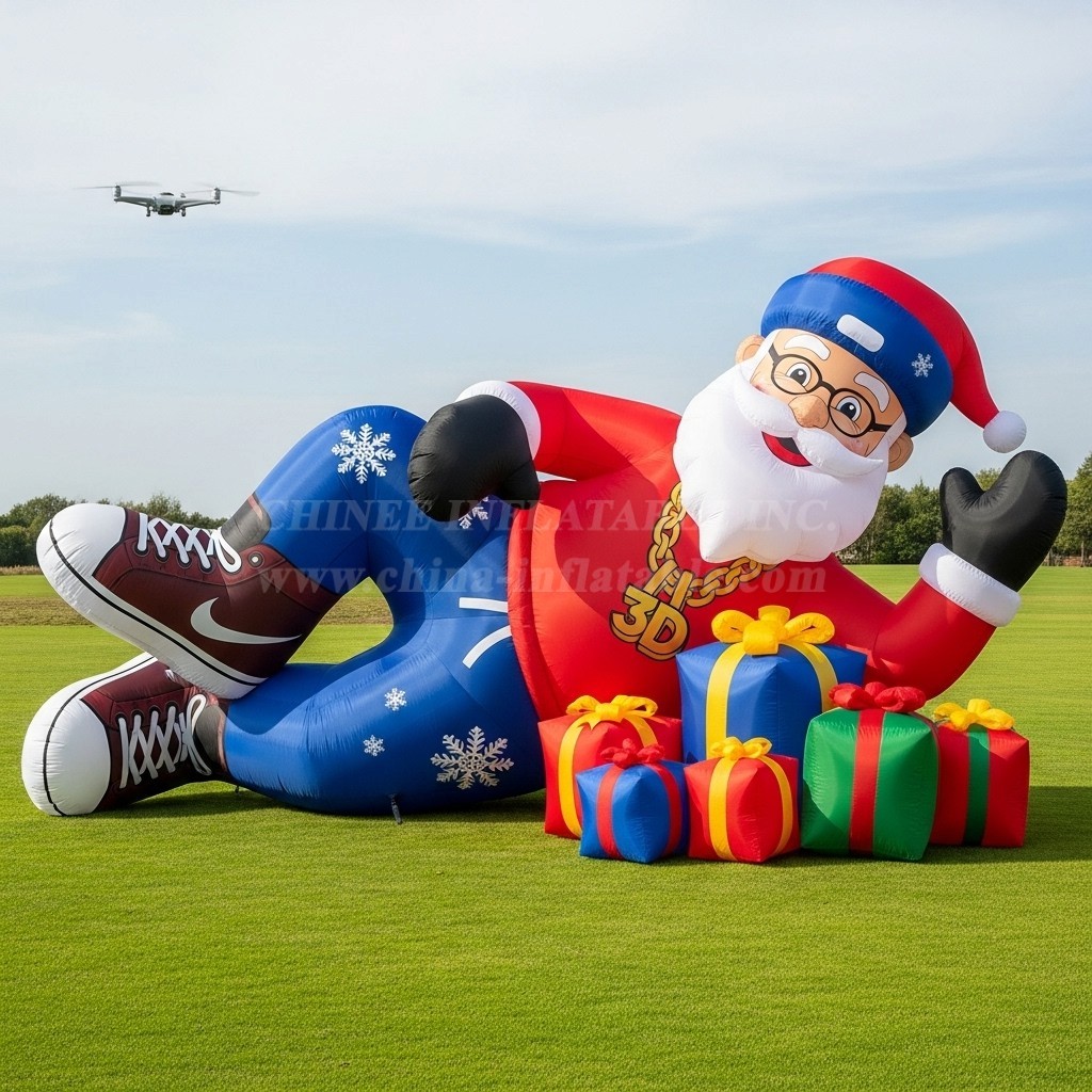 C1-515 Hip-hop style inflatable Santa Claus lying next to gifts