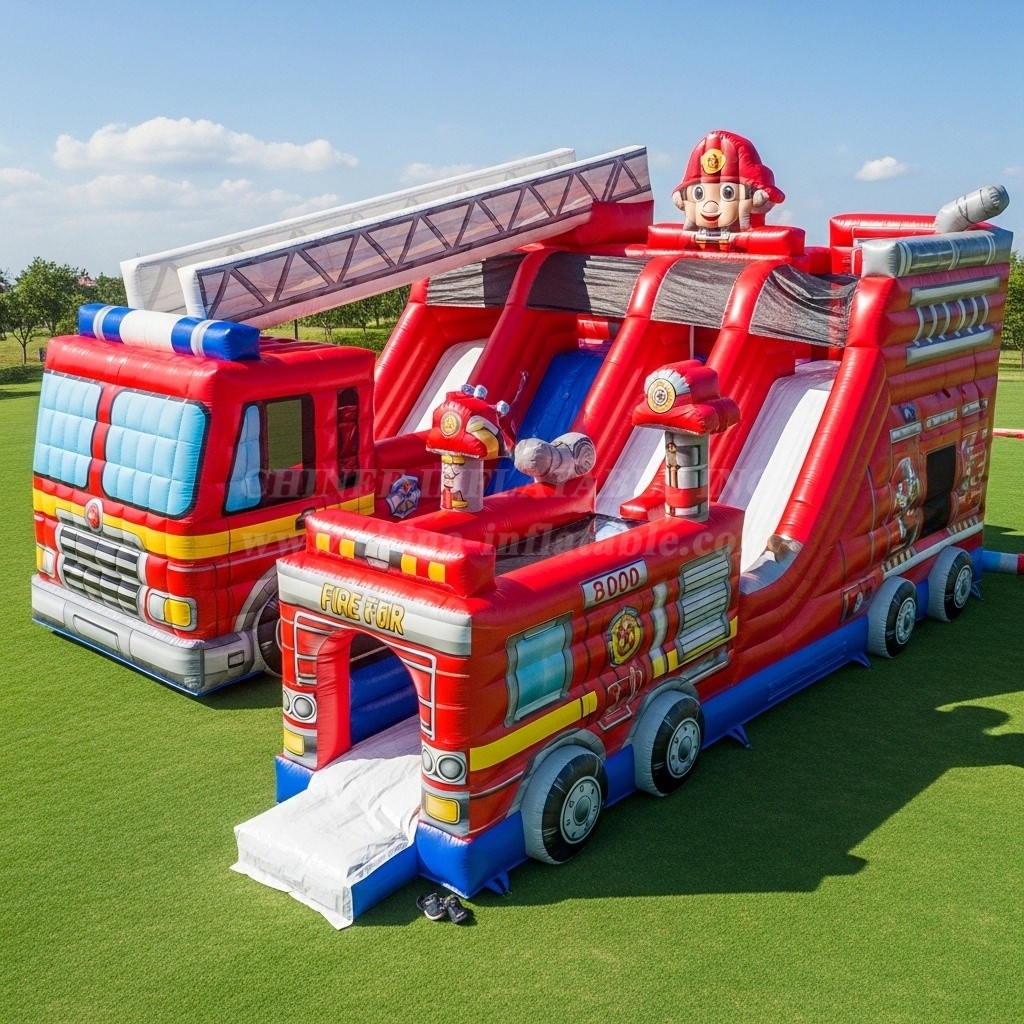 T6-6356 Firetruck Theme Inflatable Playground