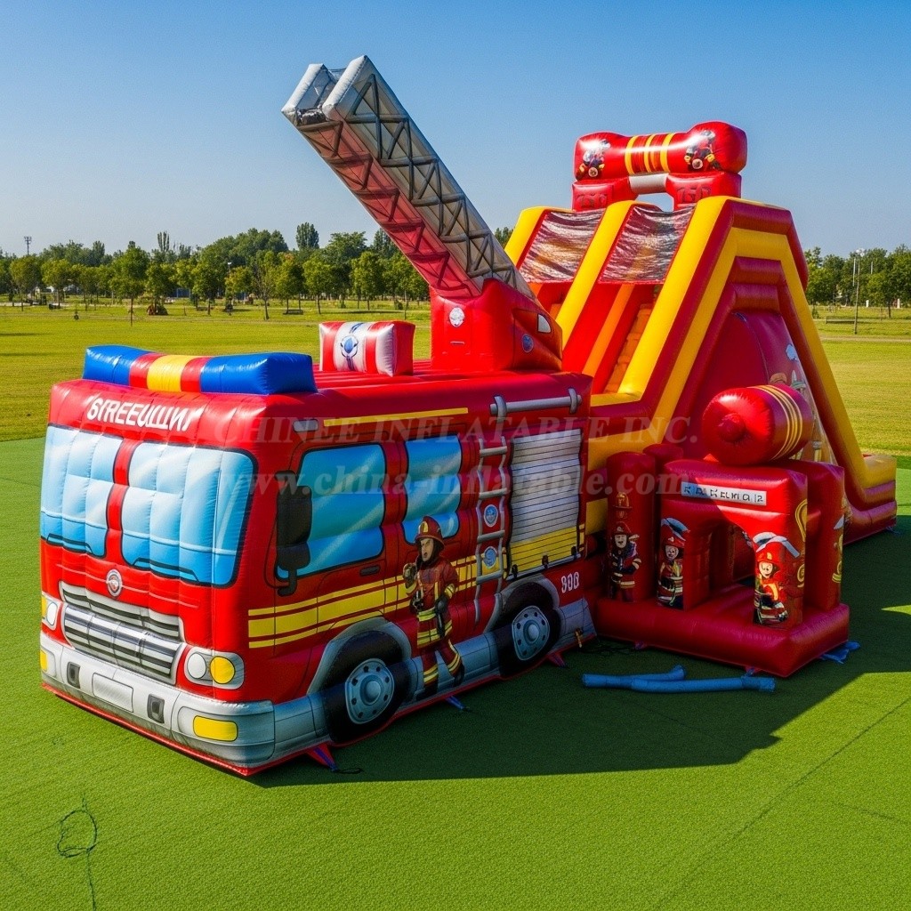 T6-6357 Firetruck Theme Inflatable Playground
