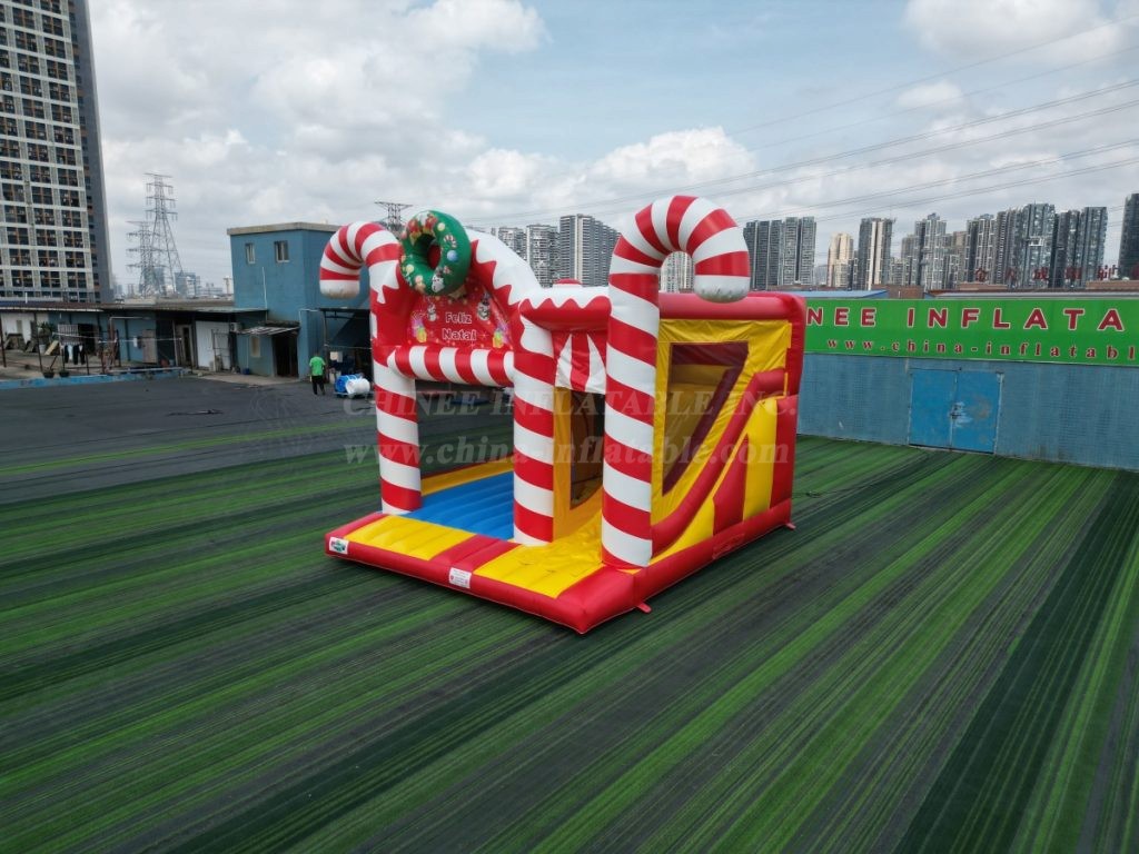T2-4335B Christmas Candy Cane Bounce House & Slide Combo