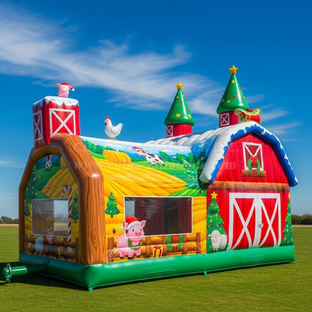 T2-8623 Farm Barn Christmas Theme Inflatable Bouncer