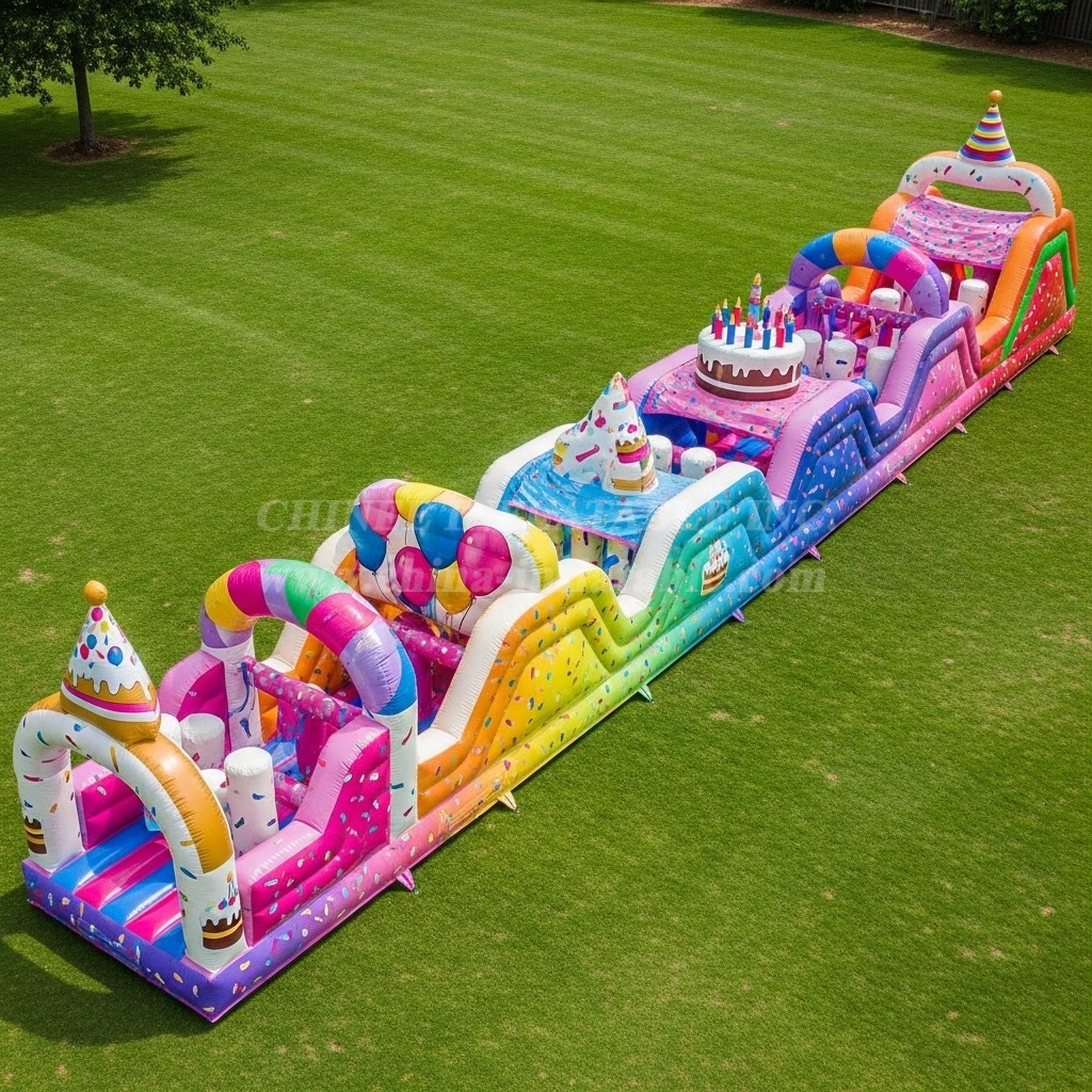 T7-3716 Birthdays Theme Inflatable Obstacle Course
