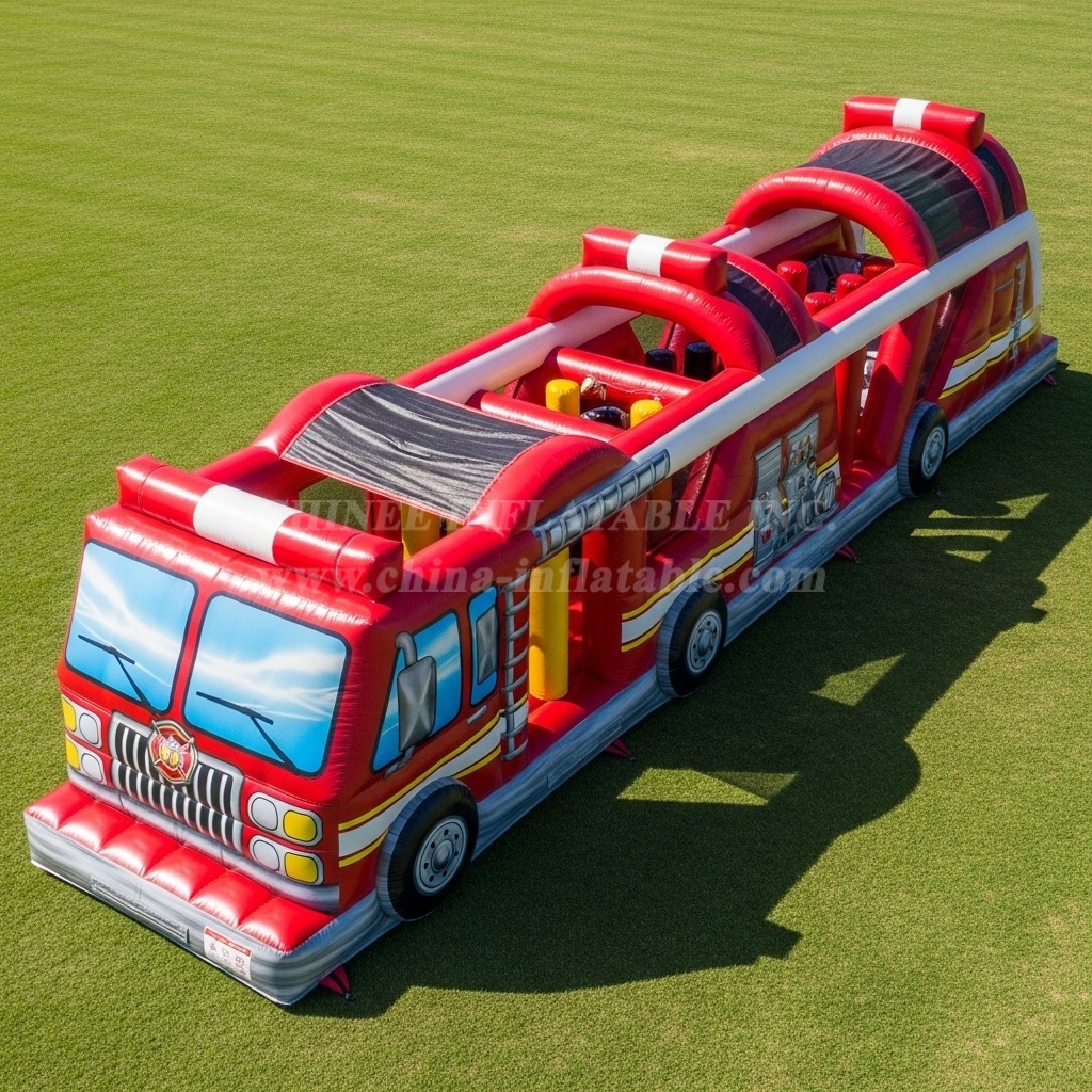 T7-3819 Firetruck Theme Inflatable Obstacle Course