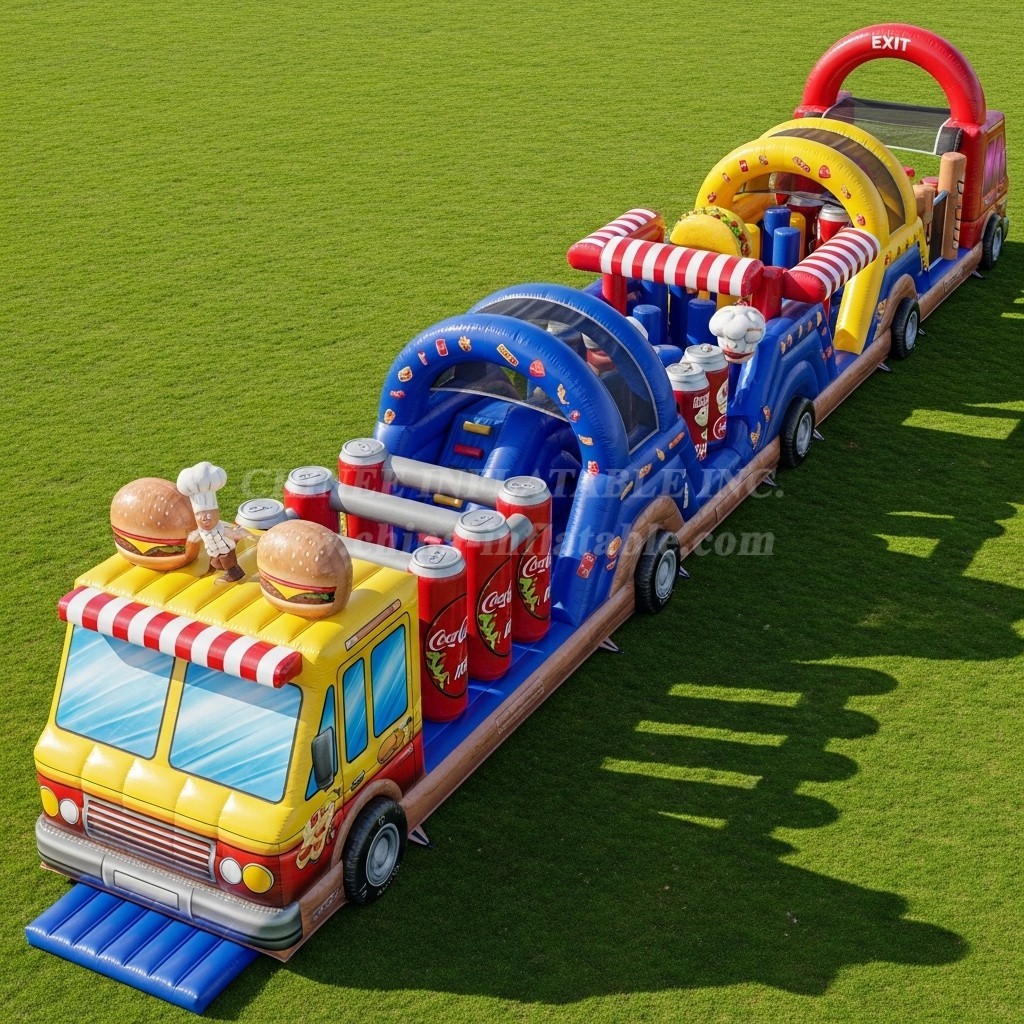 T7-3825 Food Trucks Theme Inflatable Obstacle Course