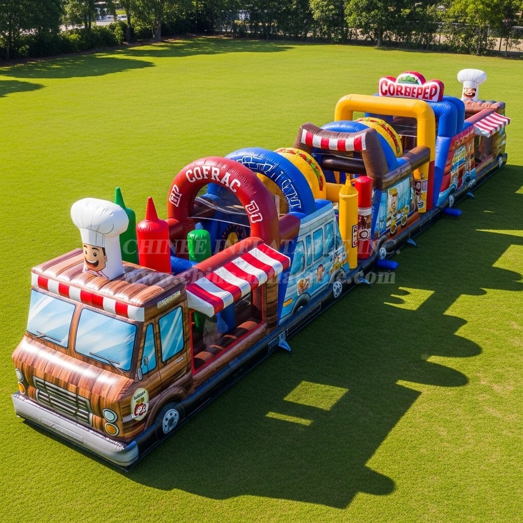 T7-3828 Food Trucks Theme Inflatable Obstacle Course
