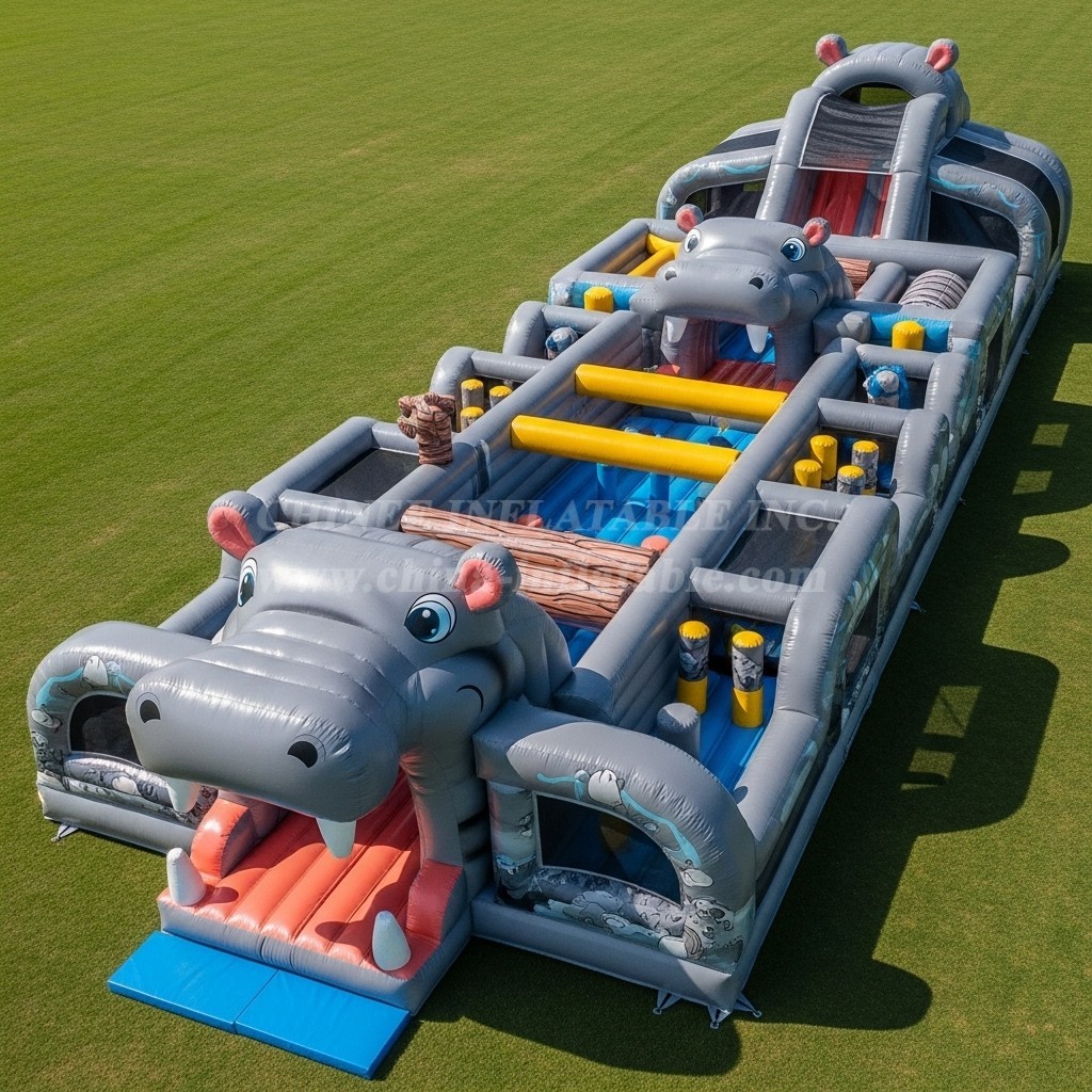 T7-3857 Hippo Theme Inflatable Obstacle Course
