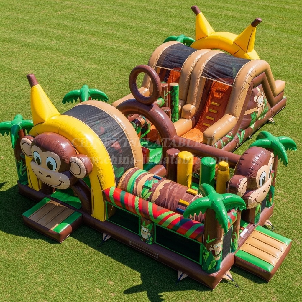 T7-3909 Monkey Theme Inflatable Obstacle Course