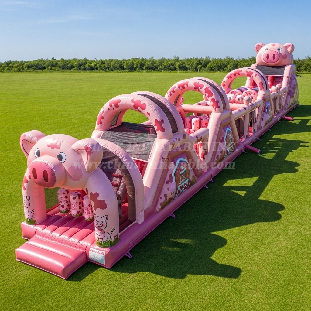 T7-3956 Pig Theme Inflatable Obstacle Course