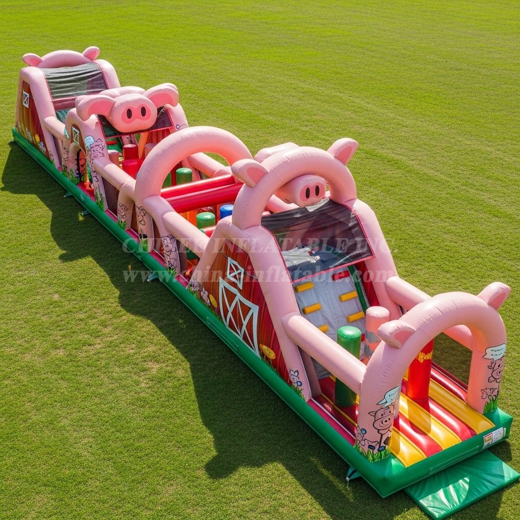 T7-3958 Pig Theme Inflatable Obstacle Course