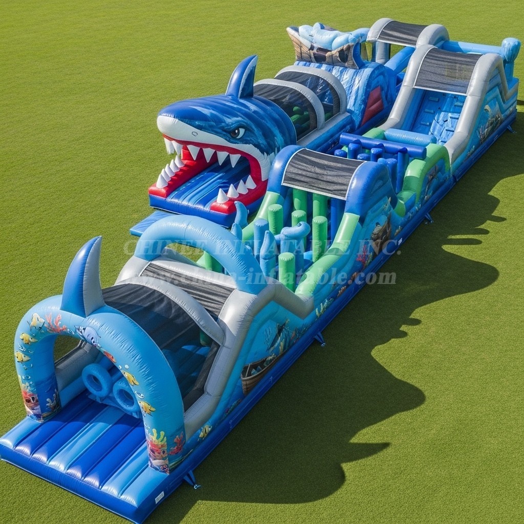 T7-3993 Shark Theme Inflatable Obstacle Course